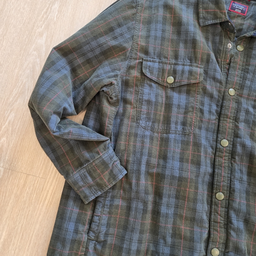 Untuckit Corduroy Overshirt in Blue and Green plaid button down‎ size XX Large - Picture 5 of 8
